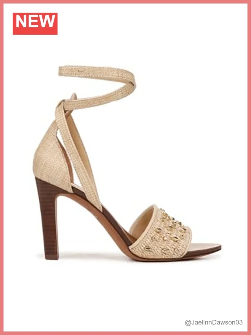 Franco Sarto Women's Heeled Sandals Raffia Studded Ankle Strap Open Toe